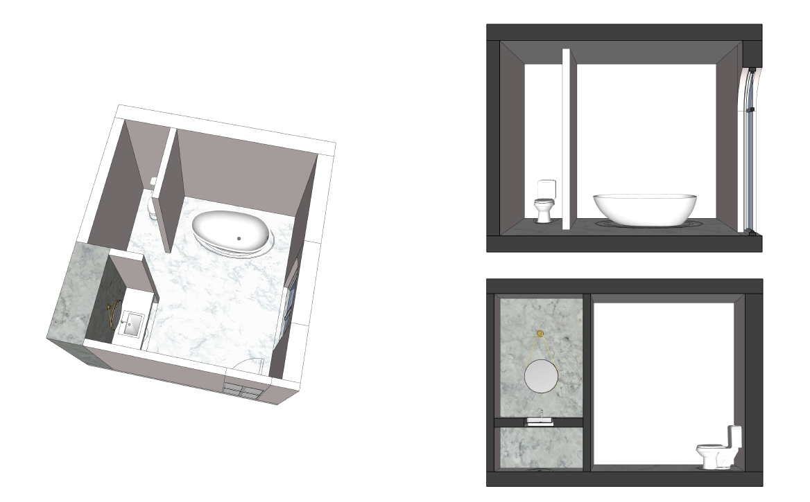 Примеры дизайна ванной комнаты и лестницы в SketchUp, сделанного Violette Chartock